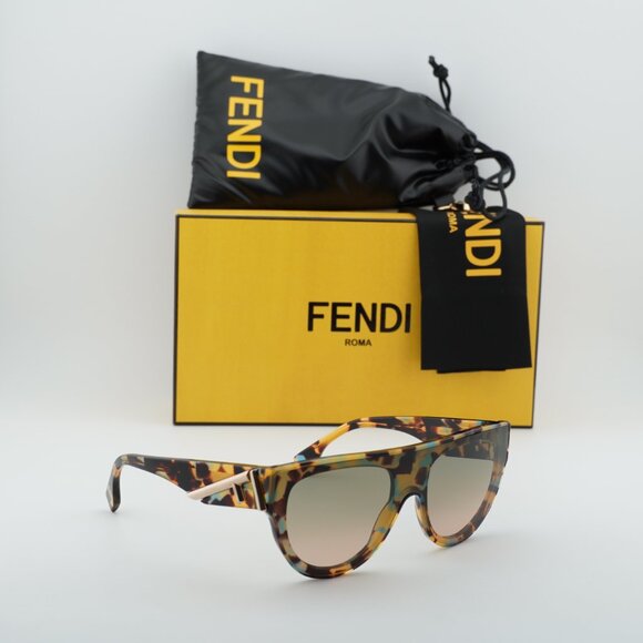 Fendi FE40150I 56P Shield Sunglasses - Shiny Havana/Green Gradient